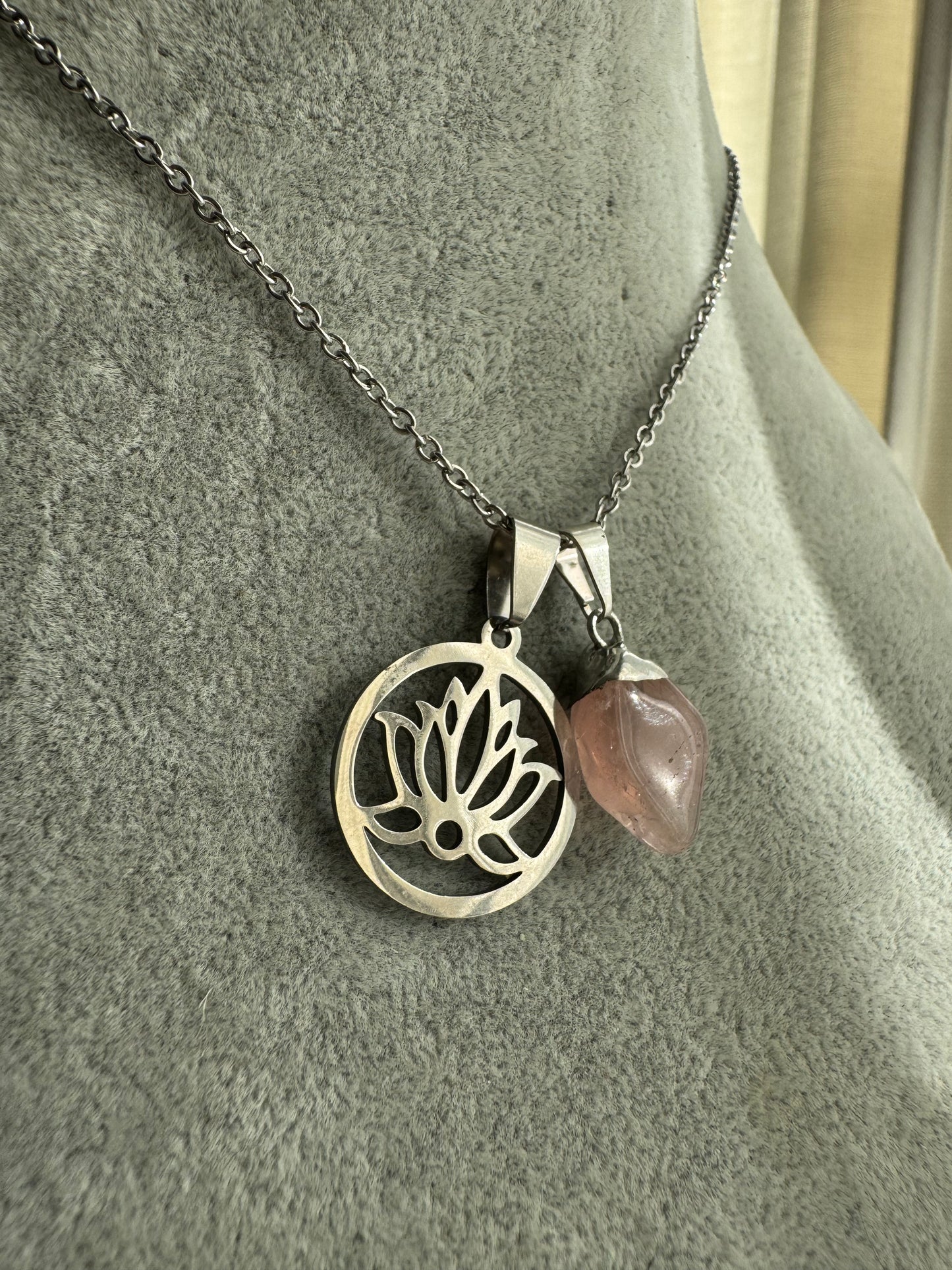 Rose Quartz Lotus Flower Necklace
