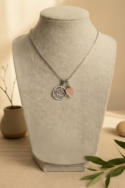 Collar Cuarzo Rosa Flor de Loto