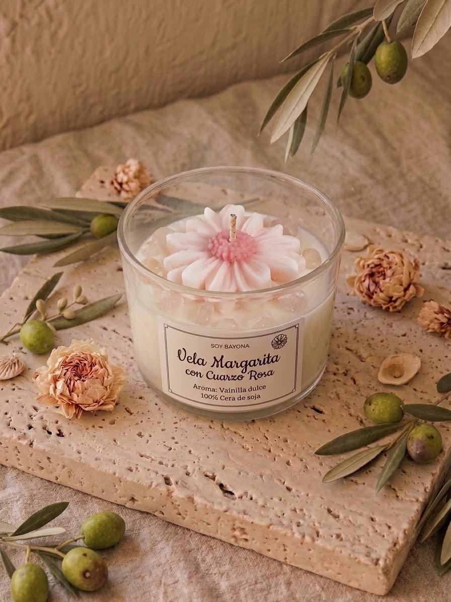 Vela Margarita con Cuarzo Rosa